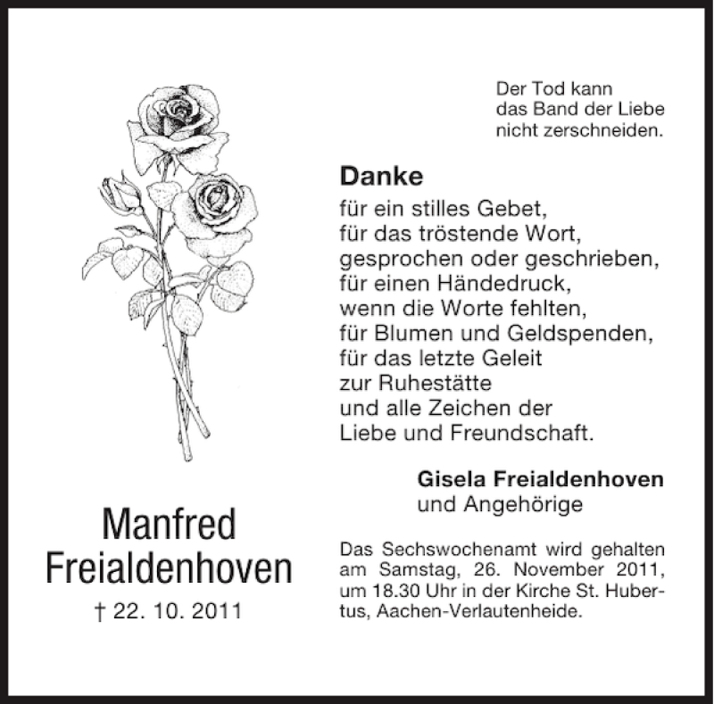  Traueranzeige für Manfred Freialdenhoven vom 19.11.2011 aus Aachener Zeitung / Aachener Nachrichten