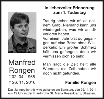 Traueranzeige von Manfred Rongen von Super Sonntag / Super Mittwoch