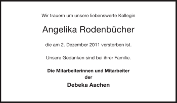 Traueranzeige von Angelika Rodenbücher von Aachener Zeitung / Aachener Nachrichten