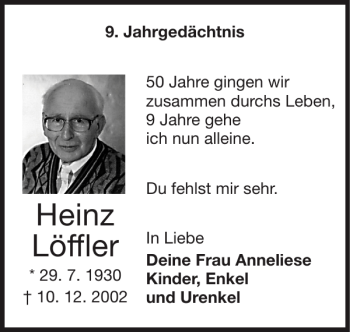 Traueranzeige von Heinz Löffler von Super Sonntag / Super Mittwoch