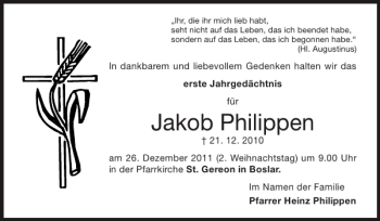 Traueranzeige von Jakob Philippen von Super Sonntag / Super Mittwoch