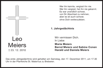 Traueranzeige von Leo Meiers von Super Sonntag / Super Mittwoch