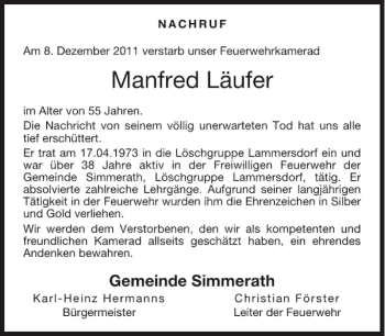 Traueranzeige von Manfred Läufer von Aachener Zeitung / Aachener Nachrichten