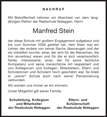 Traueranzeige von Manfred Stein von Aachener Zeitung / Aachener Nachrichten