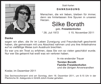 Traueranzeige von Silke Borath von Super Sonntag / Super Mittwoch