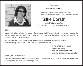 Traueranzeige von Silke Borath von Aachener Zeitung / Aachener Nachrichten