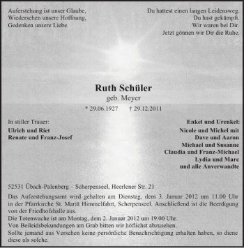 Traueranzeige von   von Aachener Zeitung / Aachener Nachrichten