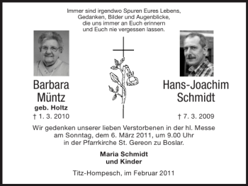 Traueranzeige von BarbaraHans-Joachim Müntz Schmidt von Super Sonntag / Super Mittwoch
