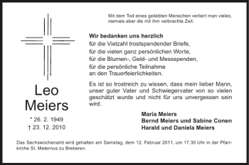 Traueranzeige von Leo Meiers von Super Sonntag / Super Mittwoch