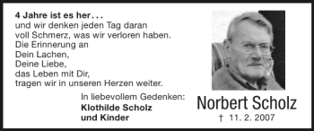 Traueranzeige von Norbert Scholz von Super Sonntag / Super Mittwoch