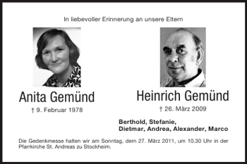 Traueranzeige von Anita Gemünd Heinrich Gemünd von Super Sonntag / Super Mittwoch