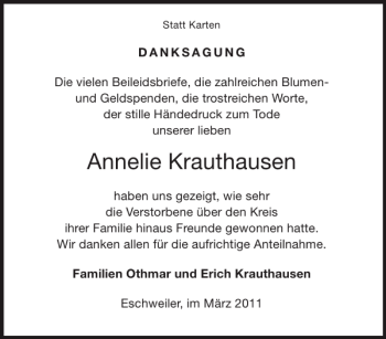 Traueranzeige von Annelie Krauthausen von Super Sonntag / Super Mittwoch