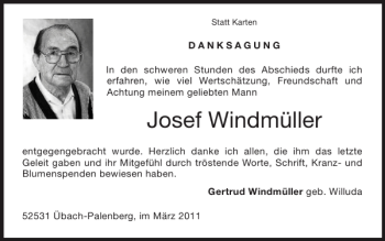 Traueranzeige von Josef Windmüller von Super Sonntag / Super Mittwoch