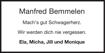 Traueranzeige von Manfred Bemmelen von Super Sonntag / Super Mittwoch