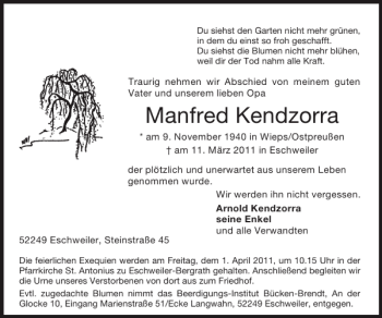 Traueranzeige von Manfred Kendzorra von Super Sonntag / Super Mittwoch