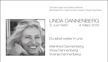 Traueranzeige von UNDA DANNENBERG von Aachener Zeitung / Aachener Nachrichten