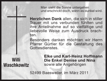 Traueranzeige von Willi Waschkowitz von Super Sonntag / Super Mittwoch