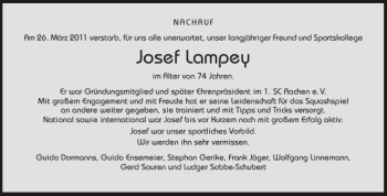 Traueranzeige von Josef Lampey von Aachener Zeitung / Aachener Nachrichten