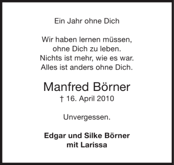 Traueranzeige von Manfred Börner von Super Sonntag / Super Mittwoch