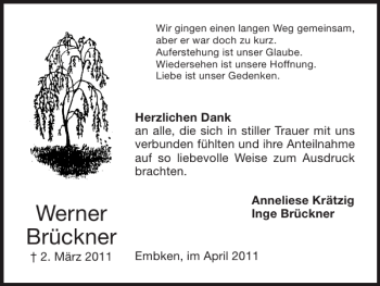 Traueranzeige von Werner Brückner von Super Sonntag / Super Mittwoch