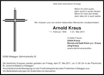 Traueranzeige von Arnold Kraus von Aachener Zeitung / Aachener Nachrichten