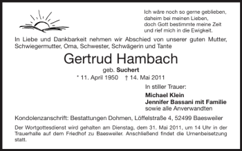 Traueranzeige von Gertrud Hambach von Super Sonntag / Super Mittwoch