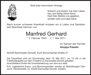 Traueranzeige von Manfred Gerhard von Super Sonntag / Super Mittwoch