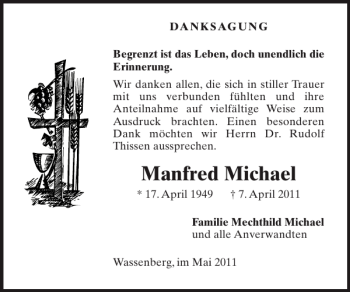 Traueranzeige von Manfred Michael von Super Sonntag / Super Mittwoch