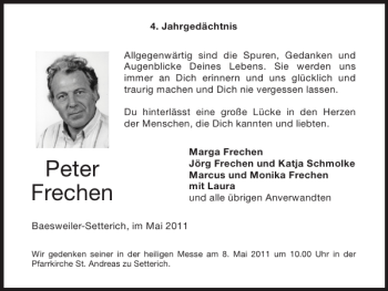 Traueranzeige von Peter Frechen von Super Sonntag / Super Mittwoch