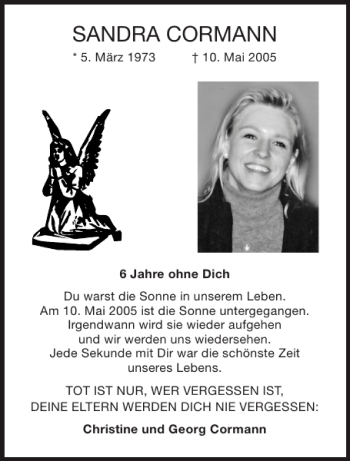 Traueranzeige von SANDRA CORMANN von Aachener Zeitung / Aachener Nachrichten