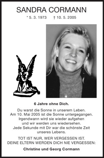Traueranzeige von SANDRA CORMANN von Super Sonntag / Super Mittwoch