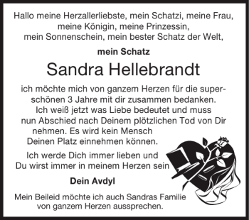 Traueranzeige von Sandra Hellebrandt von Super Sonntag / Super Mittwoch