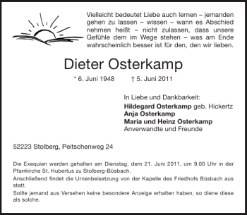 Traueranzeige von Dieter Osterkamp von Aachener Zeitung / Aachener Nachrichten