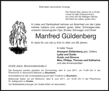 Traueranzeige von Manfred Güldenberg von Super Sonntag / Super Mittwoch