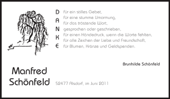 Traueranzeige von Manfred Schönfeld von Super Sonntag / Super Mittwoch