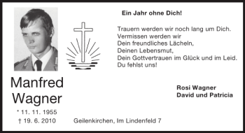 Traueranzeige von Manfred Wagner von Super Sonntag / Super Mittwoch