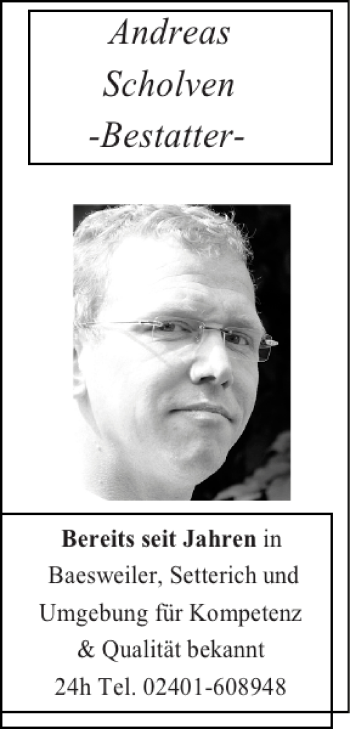 Traueranzeige von Andreas Scholven-Bestatter von Super Sonntag / Super Mittwoch
