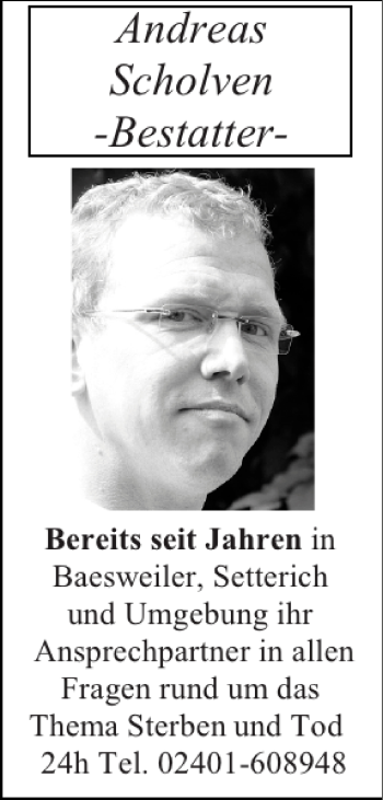 Traueranzeige von Andreas Scholven-Bestatter von Super Sonntag / Super Mittwoch