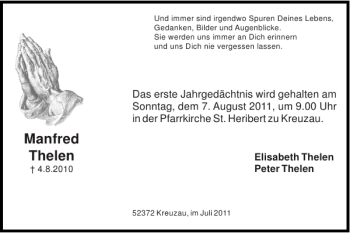 Traueranzeige von Manfred Thelen von Super Sonntag / Super Mittwoch