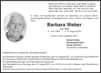 Traueranzeige von Barbara Weber von Aachener Zeitung / Aachener Nachrichten
