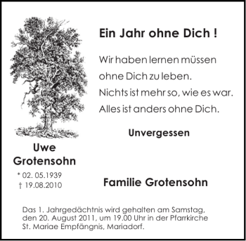 Traueranzeige von Grotensohn Uwe Grotensohn von Aachener Zeitung / Aachener Nachrichten
