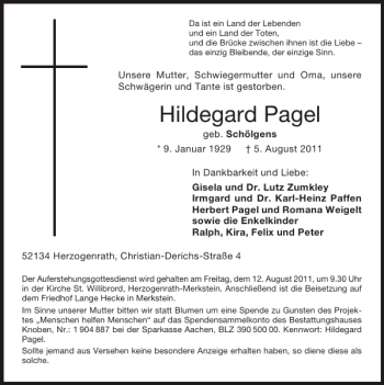Traueranzeige von Hildegard Pagel von Super Sonntag / Super Mittwoch