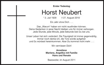Traueranzeige von Horst Neubert von Super Sonntag / Super Mittwoch