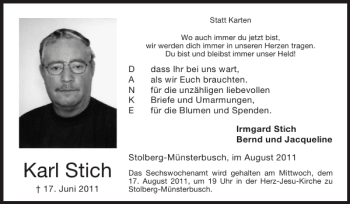 Traueranzeige von Karl Stich von Super Sonntag / Super Mittwoch