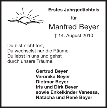 Traueranzeige von Manfred Beyer von Super Sonntag / Super Mittwoch