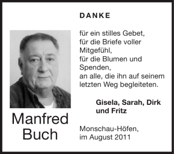 Traueranzeige von Manfred Buch von Super Sonntag / Super Mittwoch