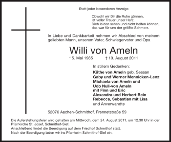 Traueranzeige von Willi von Ameln von Super Sonntag / Super Mittwoch