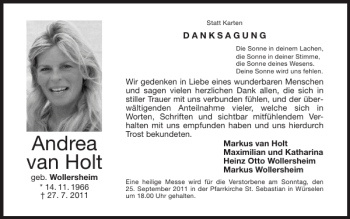 Traueranzeige von Andrea van Holt von Super Sonntag / Super Mittwoch