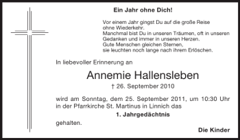 Traueranzeige von Annemie Hallensleben von Super Sonntag / Super Mittwoch