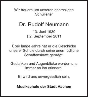Traueranzeige von Dr. Rudolf Neumann von Aachener Zeitung / Aachener Nachrichten